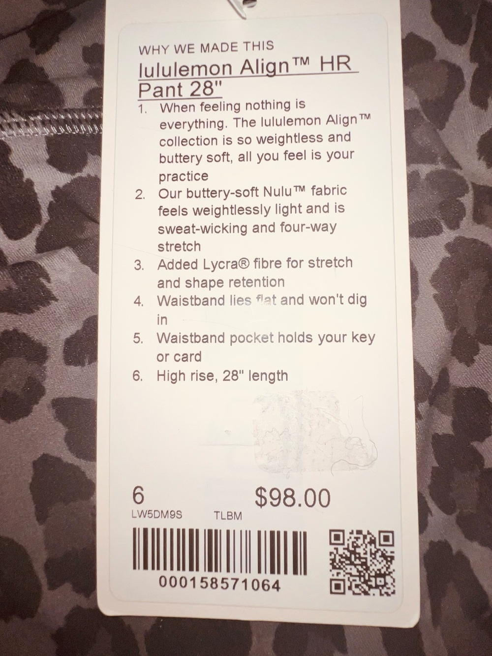 NWT Lululemon Align High-Rise Pant 28” True Leopard Black Multi Size 6 - Picture 4 of 5